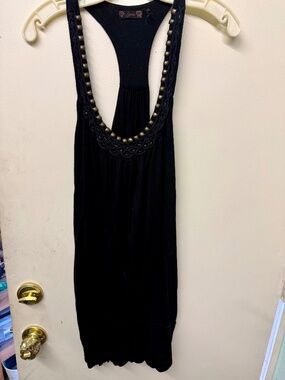Guess Black Racerback Mini Bubble Dress with Gold Beaded Detailing | Party Dress